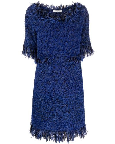 Charlott Fringe-trim Three-quarter Sleeve Dress - Blue