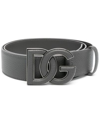 Dolce & Gabbana Logo-buckle Leather Belt - Grey
