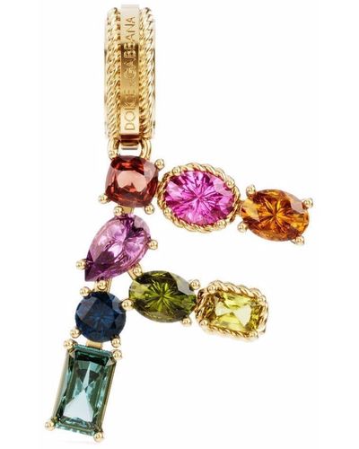 Dolce & Gabbana Rainbow Alphabet F 18kt Yellow Gold Multi-stone Pendant - Metallic