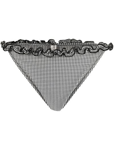 Emporio Armani Ruffled Gingham-print Bikini Bottoms - Black