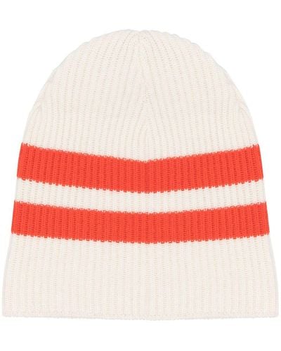Cashmere In Love Striped Ribbed-knit Beanie - Red