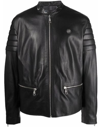 Philipp Plein Doberman-print Moto Jacket - Black