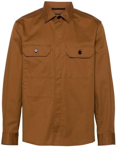 ZEGNA Chest-pocket Cotton Shirt - Brown