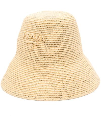 Prada Logo-embroidered Bucket Hat - Natural