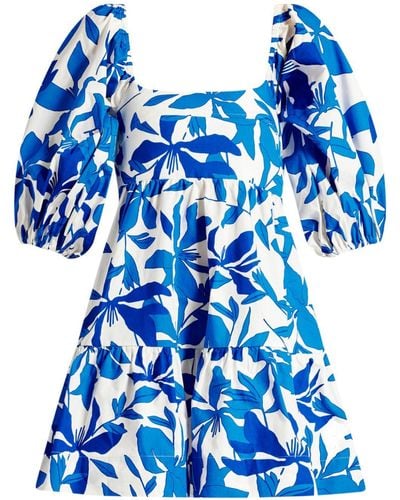 Shona Joy Floral-print Organic Cotton Dress - Blue