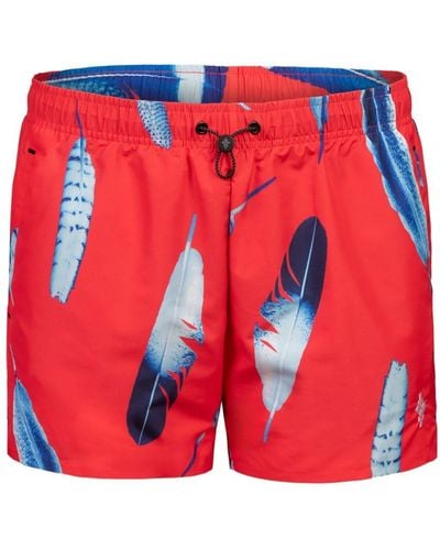 Marcelo Burlon X Arena Feathers-print Swim Shorts - Red