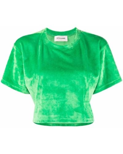 Styland Velvet-effect Cropped T-shirt - Green