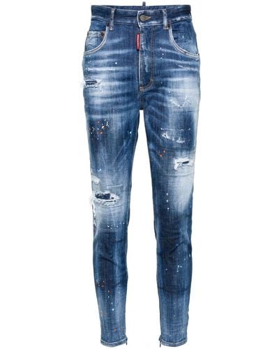DSquared² Paint-splatter Distressed Tapered Jeans - Blue