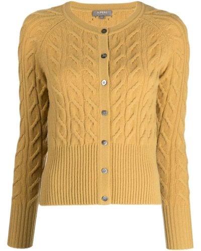 N.Peal Cashmere Cardigan mit Zopfmuster - Gelb