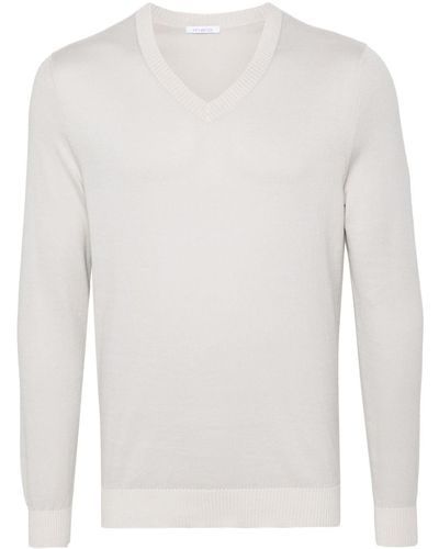 Malo V-neck Cotton Sweater - White
