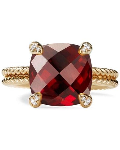 David Yurman 18kt Geelgouden Chatelaine Ring Met Granaat En Diamant - Rood