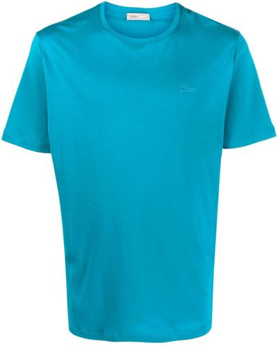 Herno Logo-embroidered Cotton T-shirt - Blue