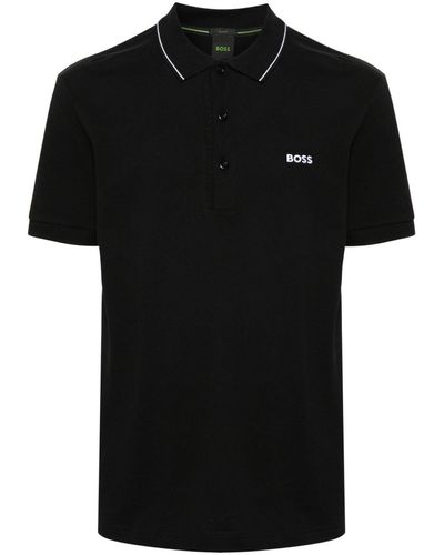BOSS Polo en coton à logo imprimé - Noir