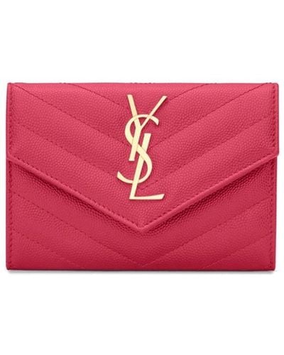 Saint Laurent Monogram Quilted Wallet - Pink