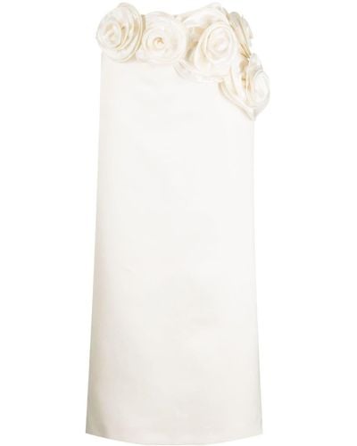 Magda Butrym Floral-appliqué Silk Midi Skirt - White