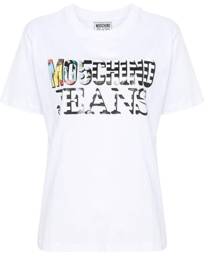 Moschino Jeans T-shirt en coton à logo imprimé - Blanc
