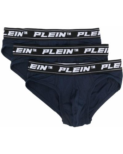 Philipp Plein Three-piece Logo Briefs - Blue