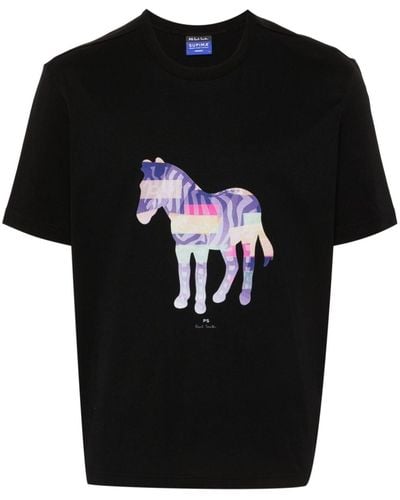 PS by Paul Smith Zebra-print Cotton T-shirt - Black