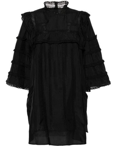Isabel Marant Pintuck Lace-panels Silk Dress - Black