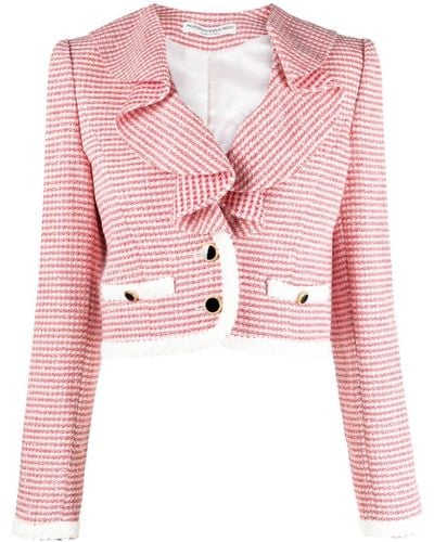 Alessandra Rich Ruffled Tweed Jacket - Pink