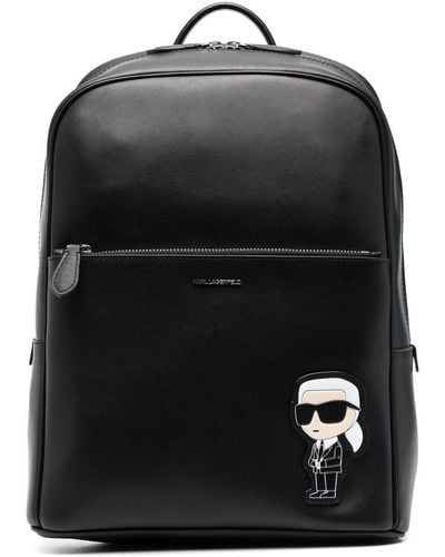 Karl Lagerfeld Logo-patch Leather Backpack - Black