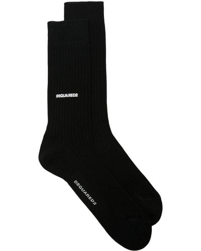 DSquared² Ribbed Cotton Crew Socks - Black