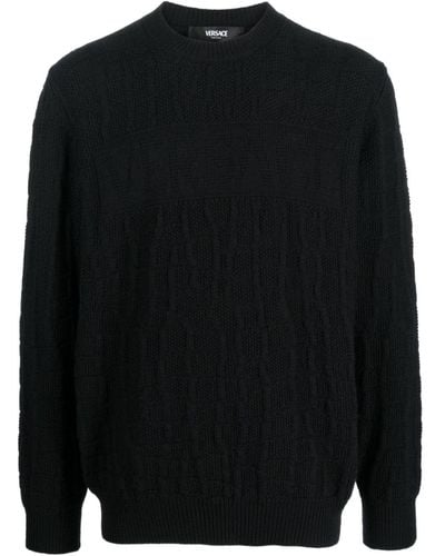 Versace クロコパターン ケーブルニット セーター - ブラック