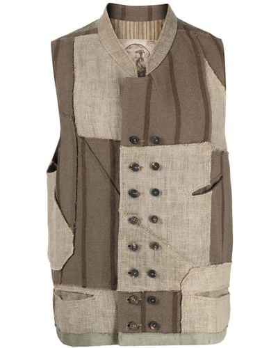 Ziggy Chen Panelled-design Collarless Waistcoat - Brown