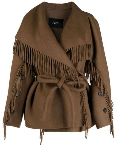 Goen.J Fringed Belted Jacket - Brown