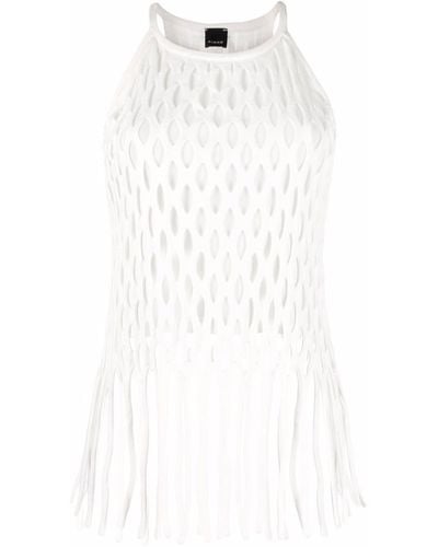 Pinko Fringed Open-knit Halterneck Top - White