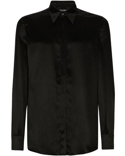 Dolce & Gabbana Button-down Satijnen Overhemd - Zwart