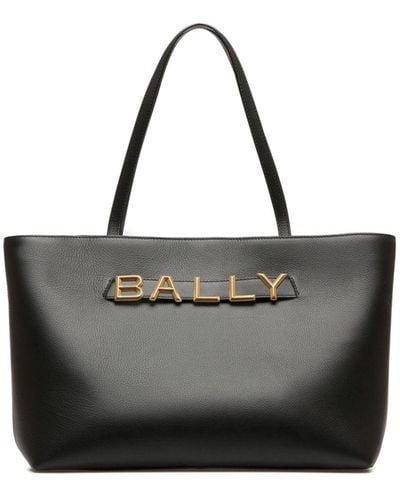 Bally Logo-Lettering Leather Tote Bag - Black