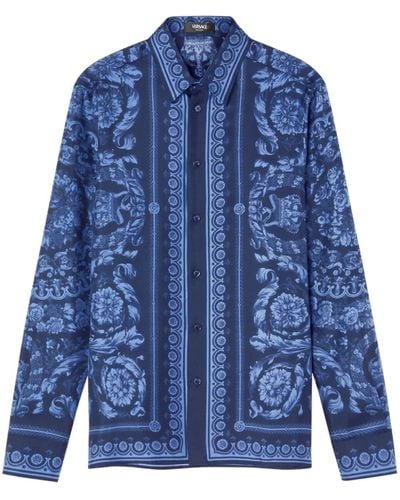 Versace バロッコ シルクシャツ - ブルー