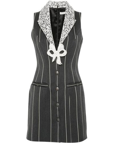 Alessandra Rich Mouwloze Mini-jurk Met Krijtstreep - Zwart