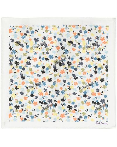 Paul Smith Floral-print Silk Pocket Square - White