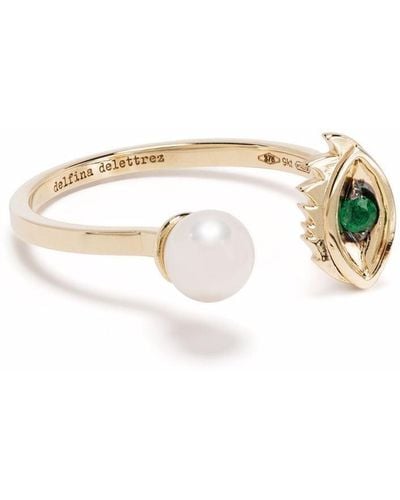 Delfina Delettrez 9kt Yellow Gold Micro-eye Piercing Emerald And Pearl Ring - Metallic