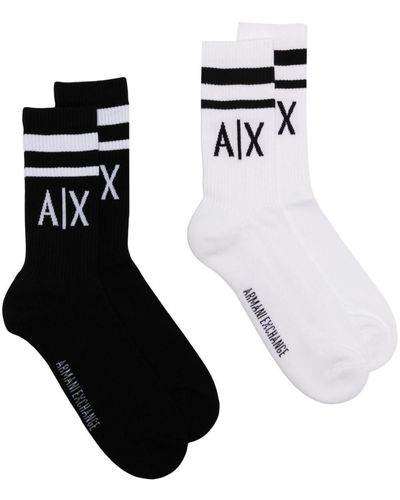 Armani Exchange Two-pack Logo-print Ribbed-knit Socks - Black