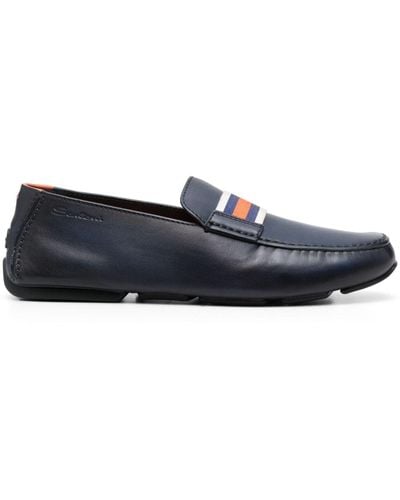 Santoni Striped-band Leather Loafers - Blue