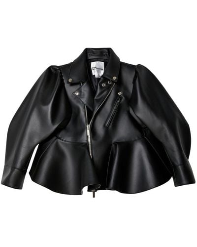 Noir Kei Ninomiya Peplum Faux-leather Jacket - Black