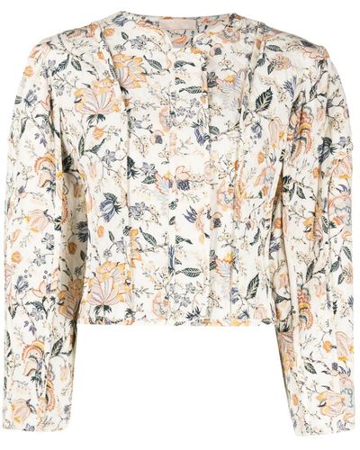 Ulla Johnson Cropped-Jacke mit Blumen-Print - Weiß