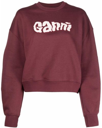 Ganni Sudadera con manga farol y logo - Rojo