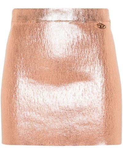 DIESEL Foiled Cotton Mini Skirt - Women's - Cotton/elastane/nylon - Pink