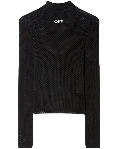 Off-White c/o Virgil Abloh Logo-print Open-knit Turtleneck Sweater - Black