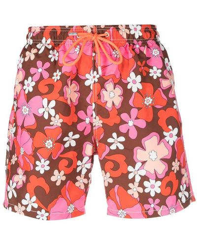 Mc2 Saint Barth All-over Floral-print Swim Shorts - Red