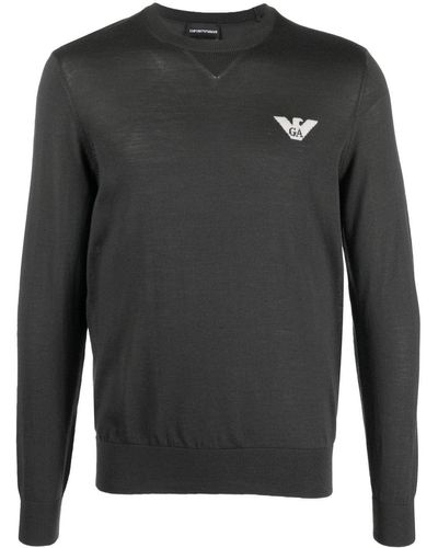 Emporio Armani Eagle-jacquard Virgin-wool Sweater - Gray