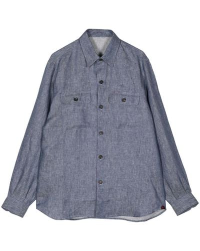 Isaia Flap-pocket Linen Shirt - Blue