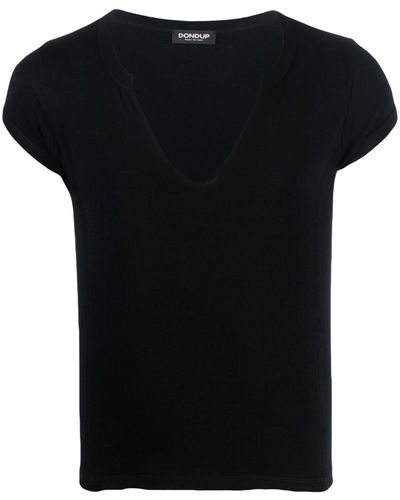 Dondup T-shirt en coton à col v - Noir