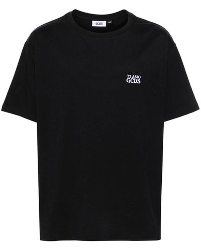 Gcds Cotton T-Shirt With Embroidered Logo - Black
