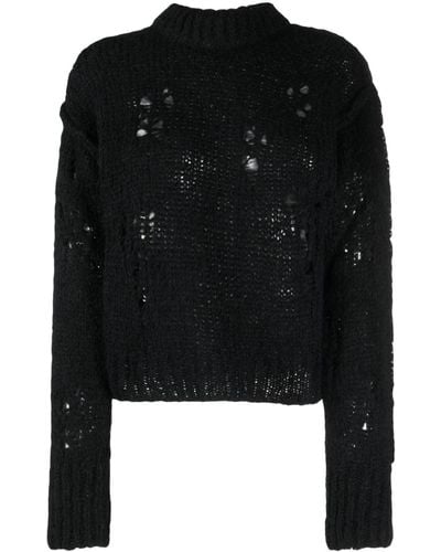 Thom Krom Distressed-effect Chunky-knit Sweater - Black