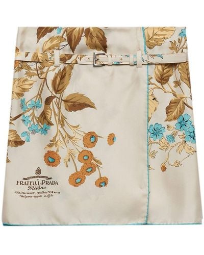 Prada Floral-print silk skirt - Metálico